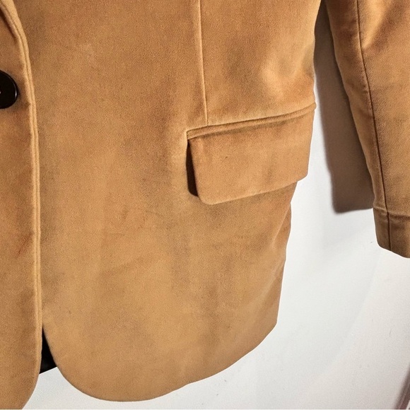 MAJE Sz 34 Camel Coloured Lined Shoulder Pads Pockets Career Casual Blazer - Picture 4 of 11